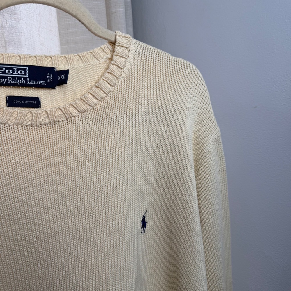 Vintage Polo Ralph Lauren Knit Sweater Cotton Ivory Pony Crew Men's Size XXL - Picture 4 of 9